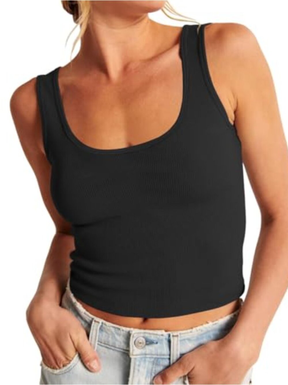 Women Sleeveless Rib Crop Cami Tank Tops Slim Fit Casual Camisole